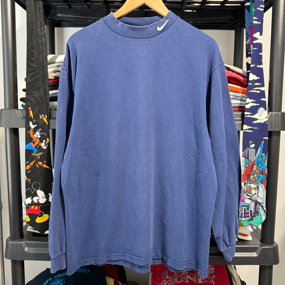 Vintage Blue Nike Center Check Long Sleeve Tee Large Light Marks Minor Thrashing